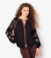 Women's Black Embroidered Tasseled Blouse Apricot New Look