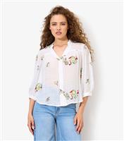 Women's White Paisley Embroidered Slubbed Blouse Apricot New Look