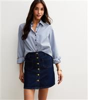 Women's Navy Denim Button Front Mini Skirt New Look