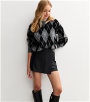 Women's Black Faux Leather Wrap Skort New Look