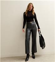 Women's Black Faux Leather Wide Leg Trousers New Look