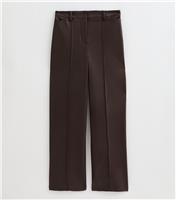 Women's Dark Brown Faux Leather Wide Leg Trousers New Look