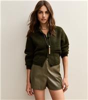 Women's Khaki Faux Leather Shorts New Look