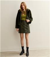 Women's Khaki Crocodile Effect Faux Leather Mini Skirt New Look