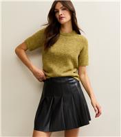 Women's Tall Black Pleated Faux Leather Mini Skirt New Look