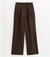 Women's Dark Brown Pleated Front Wide Leg Trousers New Look