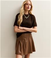 Women's Tan Faux Leather Pleated Mini Skirt New Look
