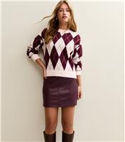 Women's Burgundy Faux Leather A-Line Mini Skirt New Look