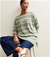 Women's Green Soft Touch Striped Long Sleeve Top New Look