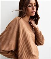 Women's Camel Soft Touch Ribbed Batwing Sleeve Top New Look