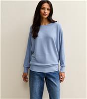 Women's Blue Soft Touch Ribbed Batwing Sleeve Top New Look
