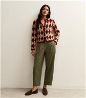 Women's Khaki Barrel Leg Tailored Trousers New Look