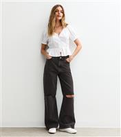Women's Black Ripped Knee Adalae Wide Leg Jeans New Look