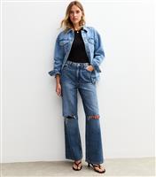 Women's Blue Ripped Knee Adalae Wide Leg Jeans New Look