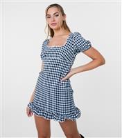 Women's Black Gingham Puff Sleeve Mini Dress Pink Vanilla New Look
