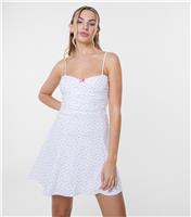 Women's White Ditsy Print Ruched Skater Mini Dress Pink Vanilla New Look