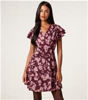Women's Burgundy Floral Print Mini Dress Blue Vanilla New Look