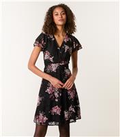 Women's Black Floral Mesh Wrap Style Mini Dress Blue Vanilla New Look
