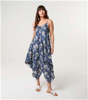 Women's Navy Handkerchief Hem Printed Dress Blue Vanilla New Look
