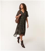 Women's Black Mesh Geometric Print Midi Dress Blue Vanilla New Look