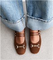 Women's Tan Faux Suede Snaffle Trim Ballet Flats Vegan New Look