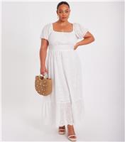 Women's Curve White Broderie Anglaise Square Neck Midi Dress Quiz New Look
