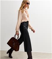 Women's Black Faux Leather Culotte Trousers New Look