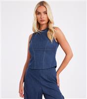Women's Blue Denim Panelled Tie Back Top Quiz New Look