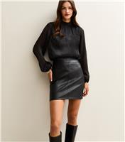 Women's Tall Black Faux Leather A-Line Mini Skirt New Look