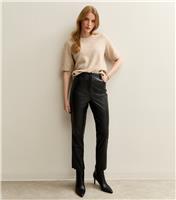 Women's Black Faux Leather Straight Leg Trousers New Look