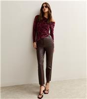 Women's Dark Brown Faux Leather Straight Leg Trousers New Look