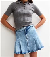 Women's Blue Pleated Denim Mini Skirt New Look