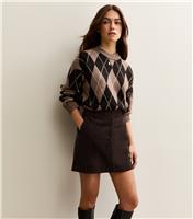 Women's Petite Dark Brown Corduroy Mini Skirt New Look