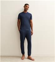 Men's Navy Slim Fit Waffle Texture Pyjama Jogger Trousers New Look