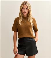 Women's Petite Black Faux Leather Shorts New Look