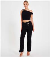 Women's Black Applique Detail Jersey Trousers Quiz New Look