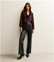 Women's Tall Black Faux Leather Wide Leg Trousers New Look