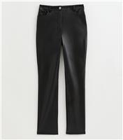 Women's Tall Black Faux Leather Straight Leg Trousers New Look