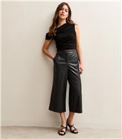 Women's Petite Black Faux Leather Culottes New Look