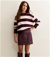 Women's Petite Burgundy Faux Leather Mink Skirt New Look