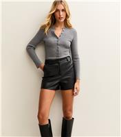 Women's Tall Black Faux Leather Shorts New Look