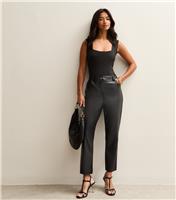 Women's Petite Black Faux Leather Straight Leg Trousers New Look