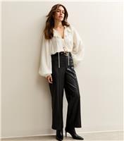 Women's Petite Black Faux Leather Wide Leg Trousers New Look