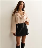 Women's Petite Black Faux Leather Wrap Skort New Look