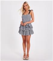 Women's Black Gingham Print Tiered Mini Skirt Quiz New Look