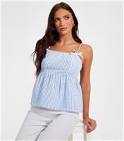Women's Light Blue Gingham Print Strappy Peplum Top Quiz New Look