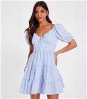 Women's Light Blue Gingham Check Mini Skater Dress Quiz New Look