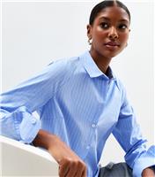 Women's Blue Striped Slim Fit Poplin Shirt New Look