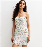 Women's White Floral Print Chiffon Strappy Mini Dress New Look