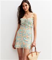 Women's Yellow Chiffon Floral Print Mini Dress New Look